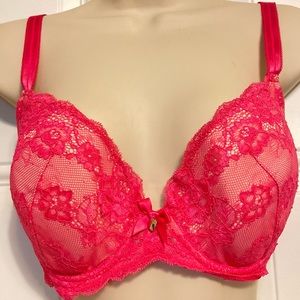 H&M Fancy Lace Lacey Sexy Push Up Underwire Bra Hot Pink 36D